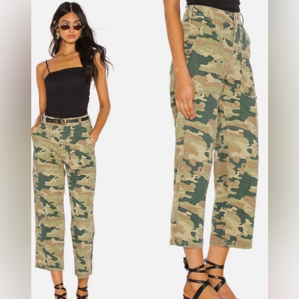We The Free People Remy Camo Cropped Pants Women 28 Multi Straight Leg